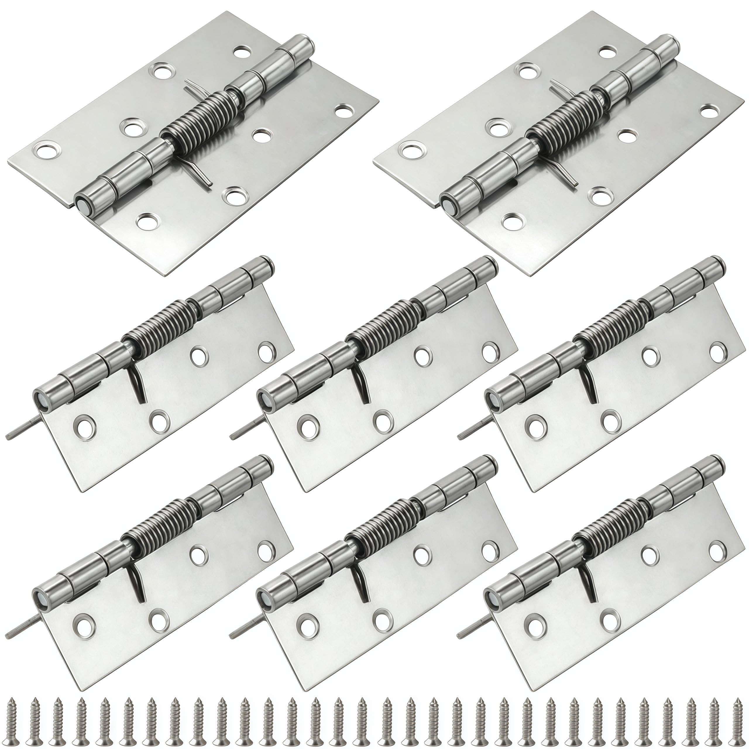 Vbnexyr Regular Folding Hinge 8 Pack Of 304 Stainless Steel Spring Hinges Self Closing Hinges Suitable For Diy Hardware For Doors Or Cabinets Exterior Mounting 4 Inches