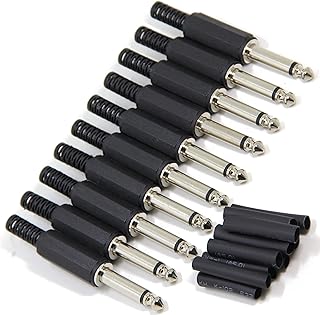 Ancable 10-Pack 1/4-Inch Mono Phone Plug, Solder Type Cost-Effective Plastic 6.35mm TS Connector with Shrinkle Tube for Guitar, Instrument, Speaker/Microphone/Patch Cables