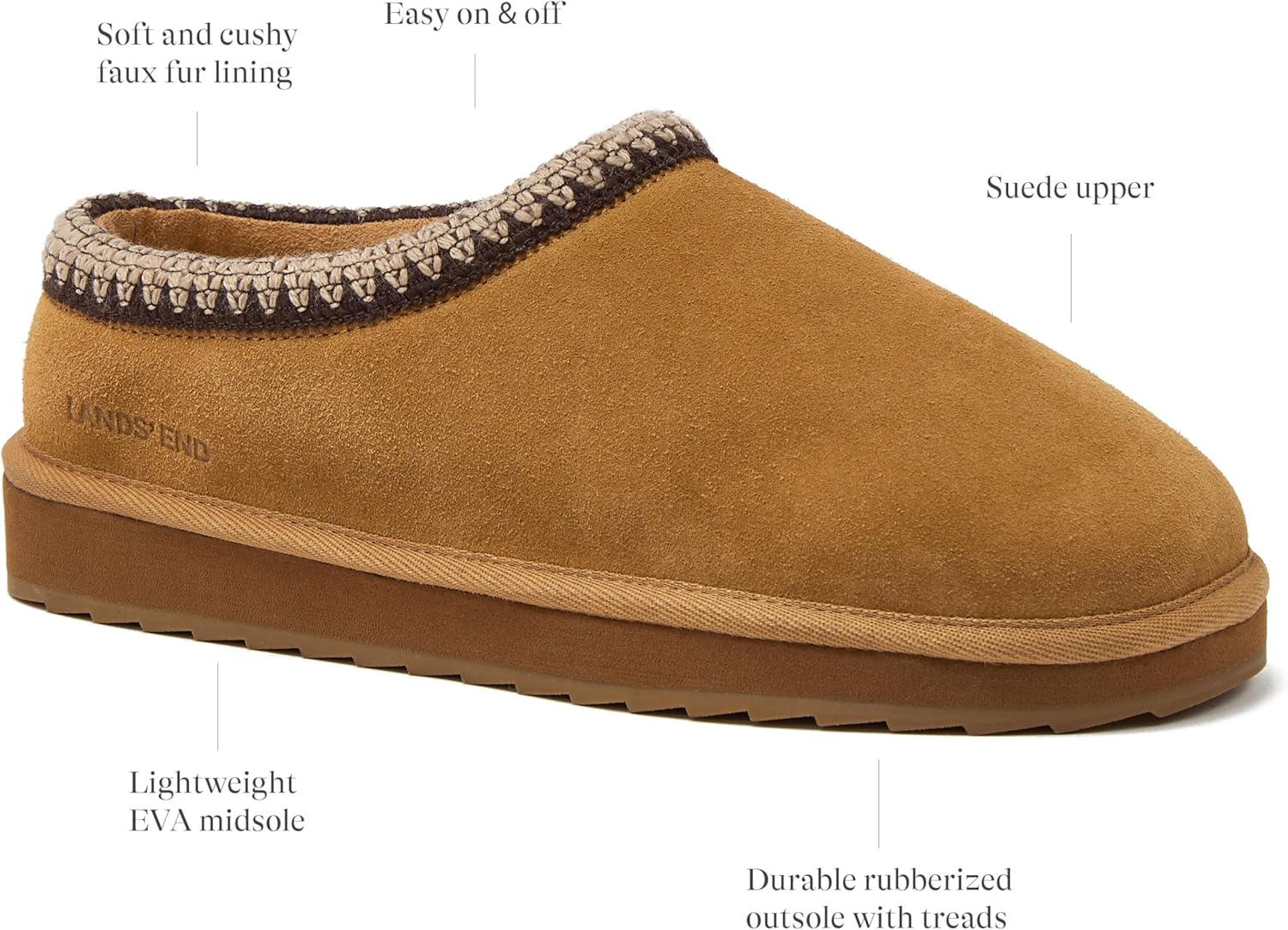 Lands' End Hearth Warm Fuzzy Slip On Slippers for Women, Indoor Outdoor Comfortable Suede Womens Slippers Size 6 to 11, Brown or Black - Image 2