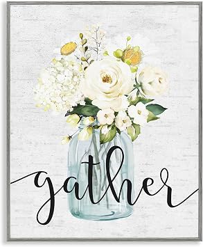 Stupell Industries Gather Text White Spring Bouquet| Framed Giclee Art