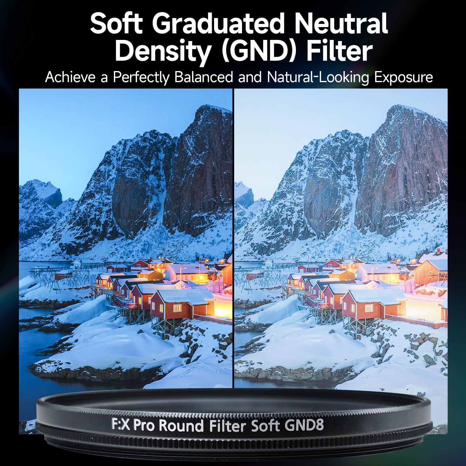 Rollei F:X Pro Soft GND 8 Filtre Rond à dégradé de Gris avec Anneau Rotatif pour régler Le dégradé Le Long de l'axe de Rotation Idéal pour la Photographie de paysages et d'architecture (82 mm)