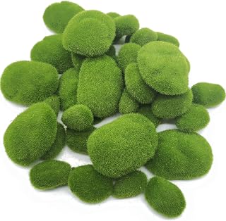 TIHOOD 40PCS Artificial Moss Rocks 4 Sizes - Realistic Green Fake Moss Stones for Fairy Gardens, Terrariums, Crafts & Floral Decor