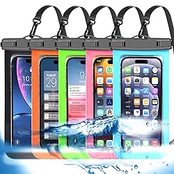 Famoby Up to 8.3" 5 Pack Multicolor Universal Waterproof Phone Pouch, Phone Waterproof Case Dry Bag,Protection Level: IP68,Outdoor Sports for Apple iPhone,Samsung,and More,Black,Blue,Pink,Orange,Green