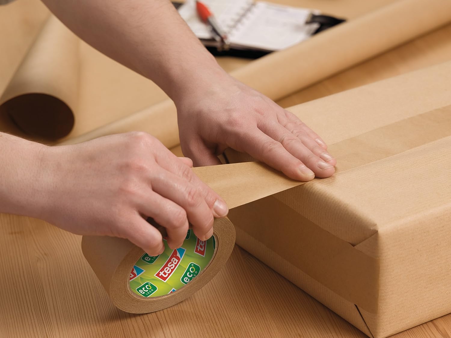 tesa 57180-00000-02 Paper Packaging Tape Made from Recycled Materials for Packing Parcels and Boxes 50 m x 50 mm, Pack of 6
