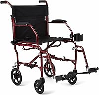 Vista 1 de Medline Silla de transporte ultra ligera para adultos, plegable, ancho de asiento de 19 pulgadas, estructura roja, tapicería negra
