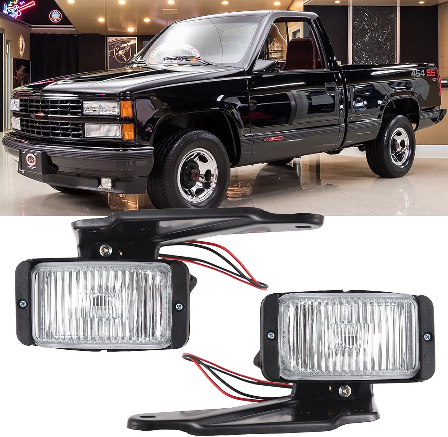 APSVE Fog Light with Bulbs Compatible with Chevy GMC Model | 1988-1999 C1500 C2500 C3500 K1500 K2500 K3500 and More | Driver and Passenger Side