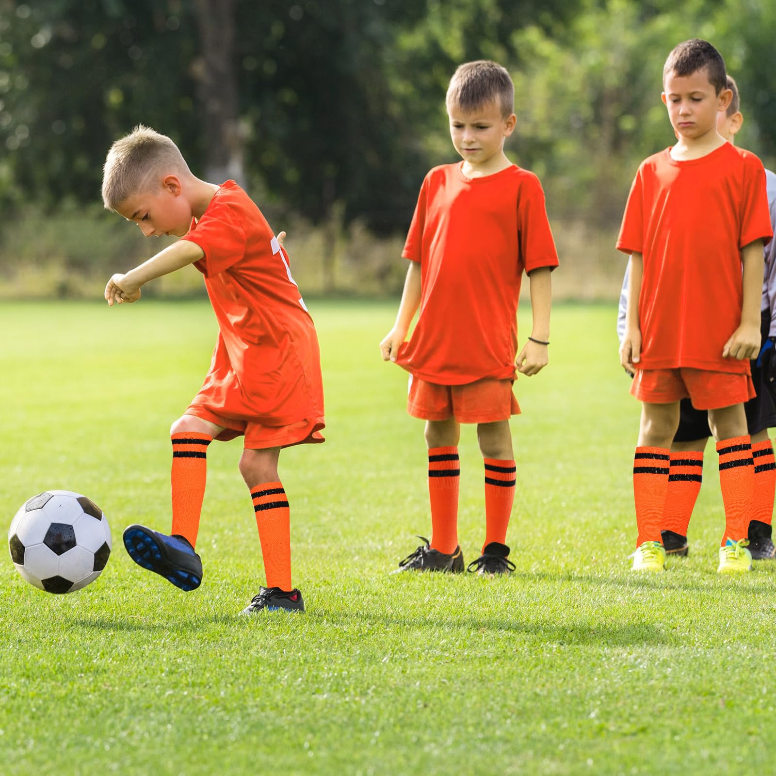 Unittype - 6 paia di calze da calcio per bambini piccoli 3-6/7-13/14 anni più giovani calze da calcio a righe