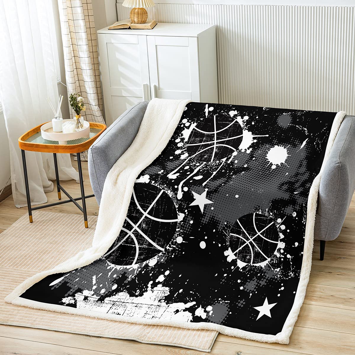 Basketball Fleece Throw Blanket 3D Ball Sports Plush Blanket for Kids Boys Girls Teens Games Sherpa Blanket Black White Tie Dye Fuzzy Blanket for Sofa Bed,Baby 30x40 Inch — image 1