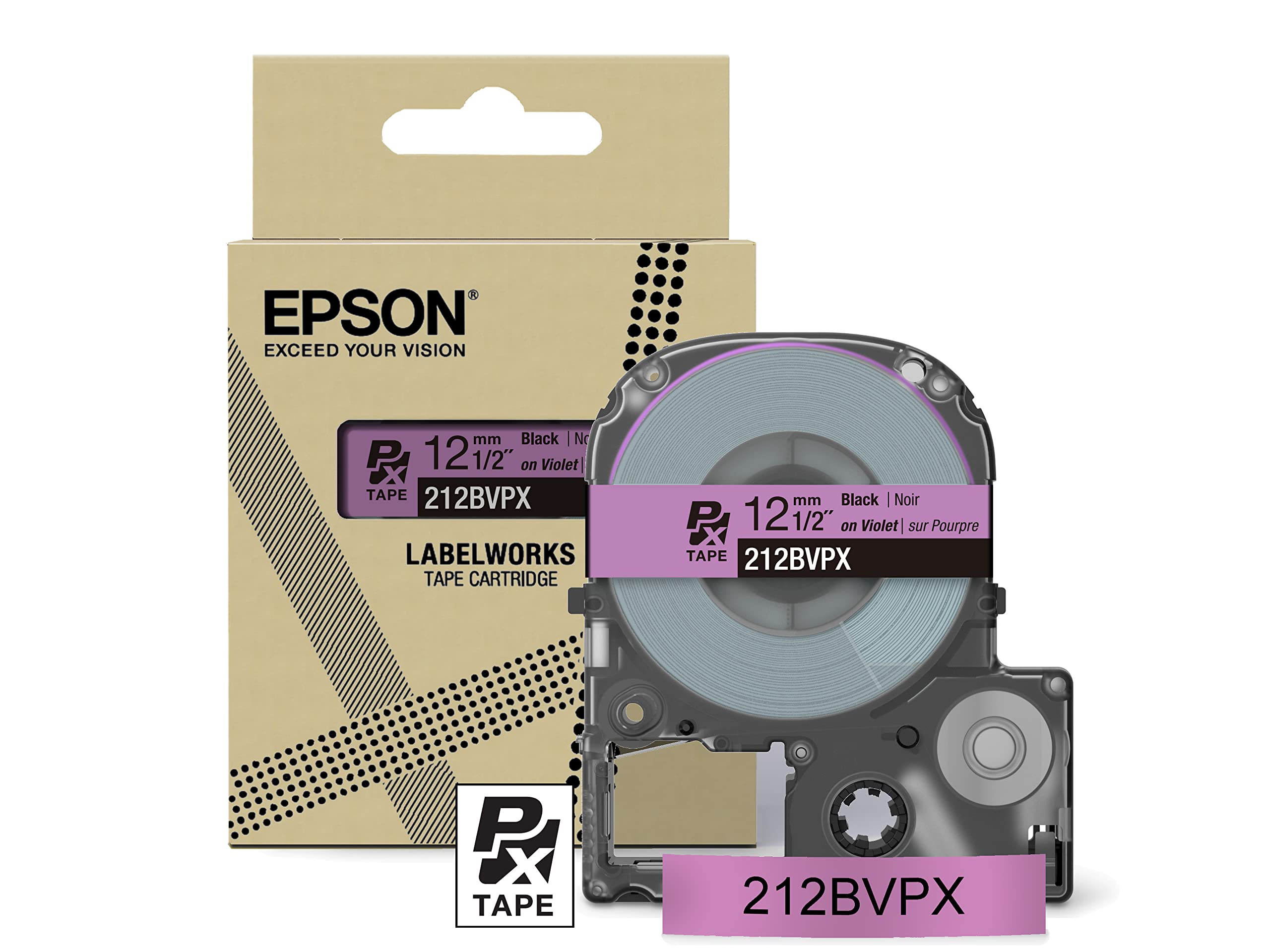 Epson LABELWORKS 212BVPX Genuine PET (Polyester) Tape Cartridge - Black on Purple Designer Craft Label Maker Tape - 1/2" (12MM) Wide, 26'