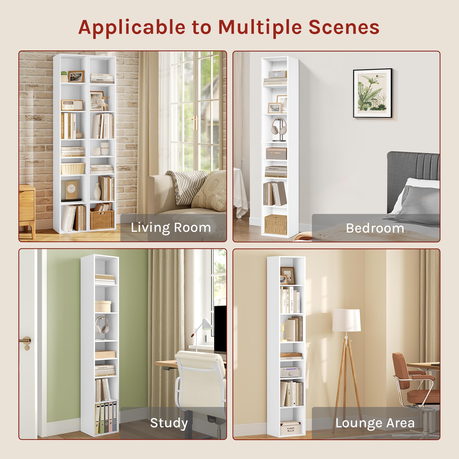 WOLTU Bibliothèque à Livres, Étagère de Rangement à 7 Niveaux, 30x26x178,5cm, Meuble Colonne avec Compartiments Ouverts, pour Bureau/Salon/Chambre, Blanche, SK066ws