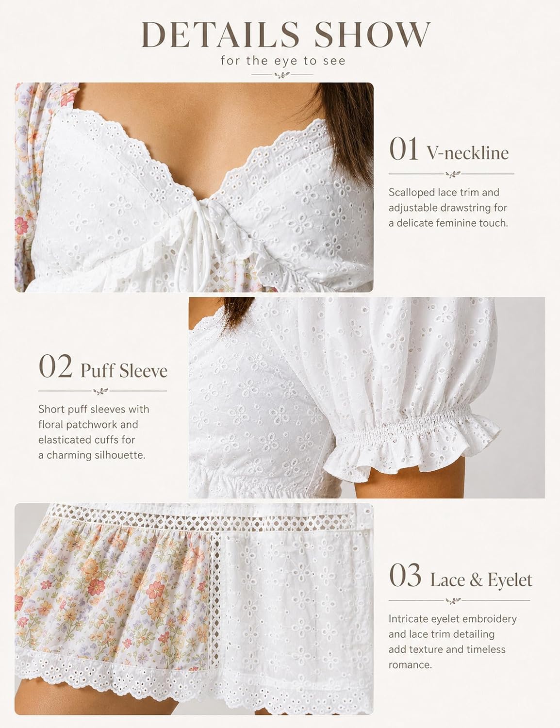 Women Floral Patchwork Babydoll Mini Dress V Neck Puff Sleeve Cute Mini Flowy Y2k Sundress for Teens Vacation & Daily Wear image 5