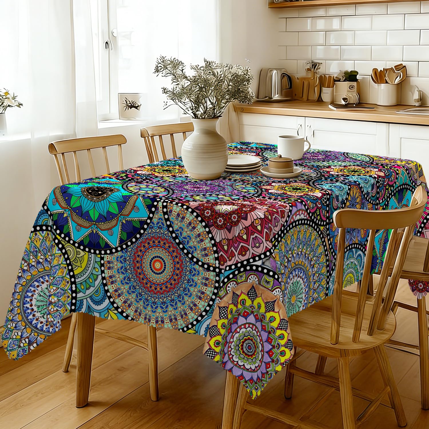 Tovaglia rettangolare antimacchia resistente alle intemperie 110 x 140 cm stile boho