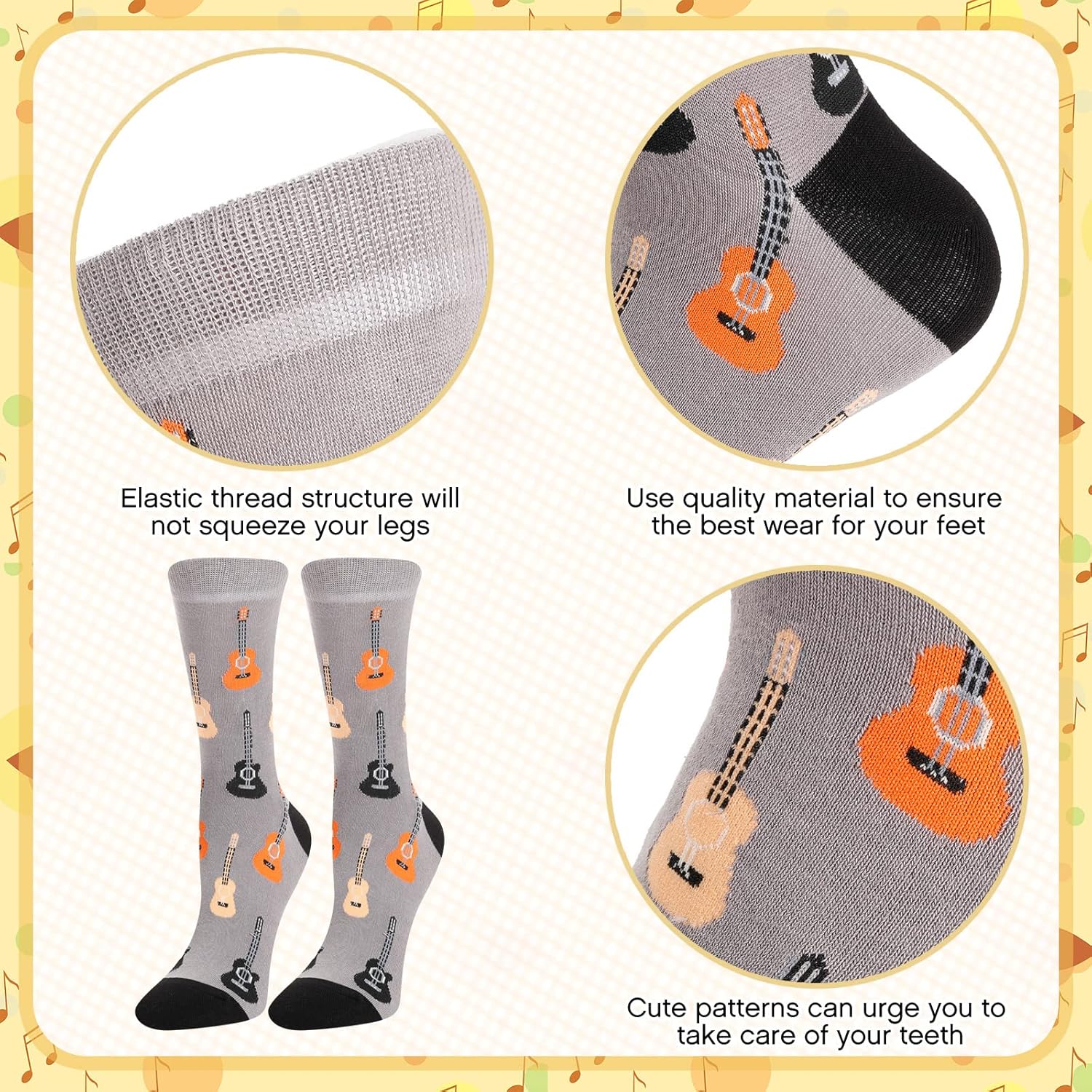 Vicenpal 4 Pairs Guitar Socks Men Music Dress Socks Novelty Crew Socks, Music Lover Christmas Birthday Gifts for Women Men - Image 2