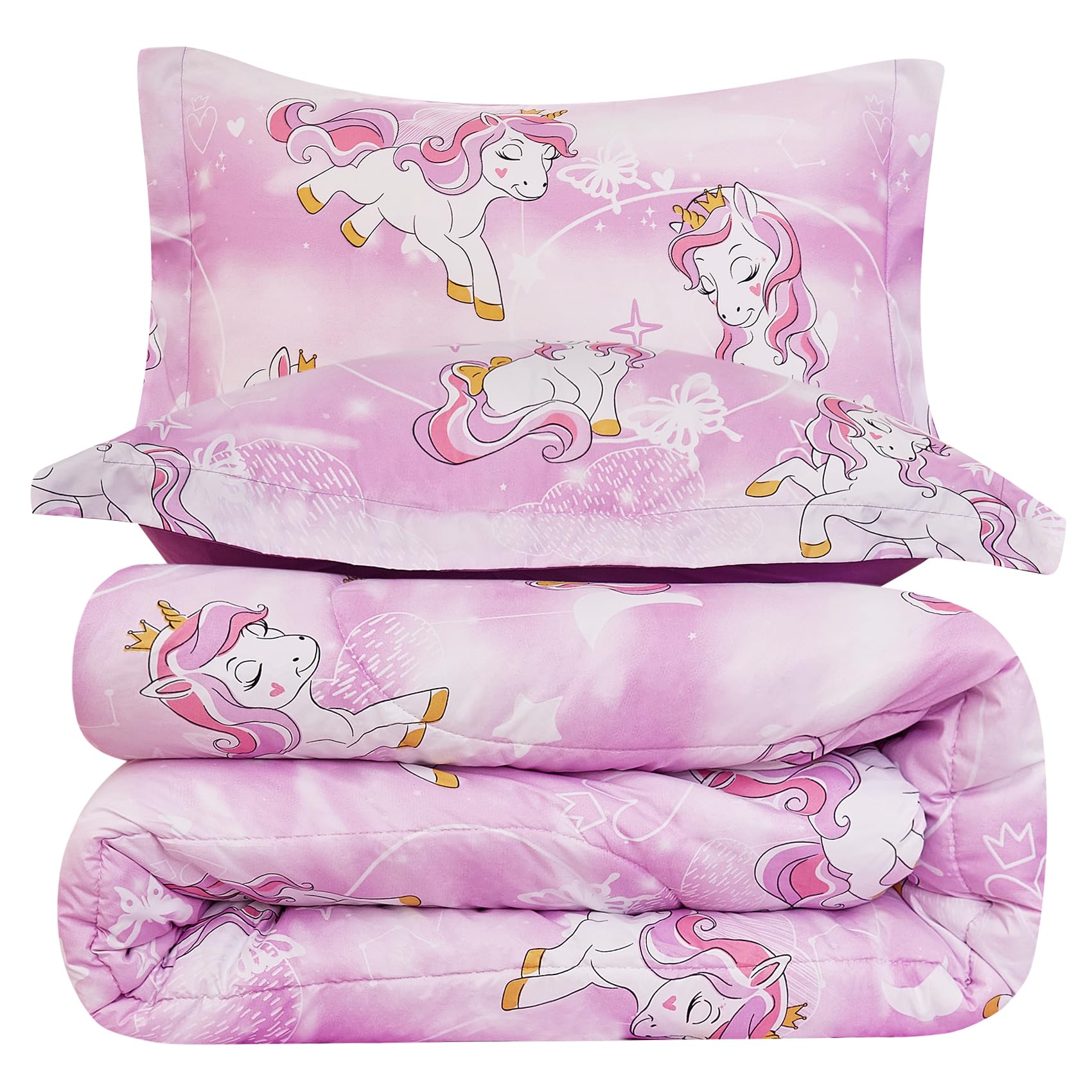 Yibeizi Unicorn Kids Comforter Set for Girls Full Lavender Bedding