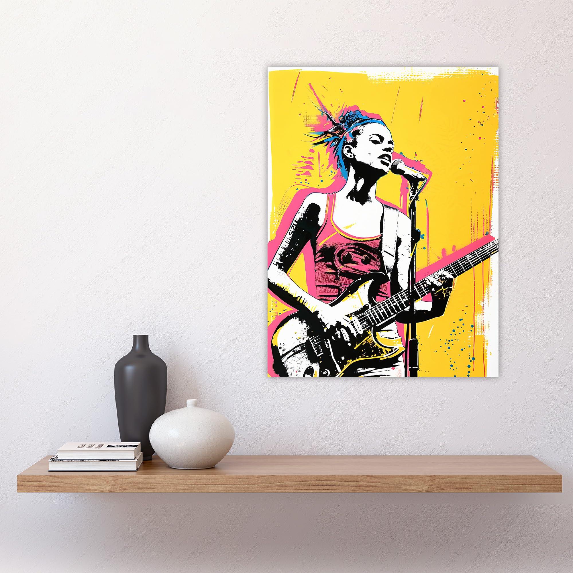 Artery8 Female Punk Music Guitarist Portrait Yellow Pink Living Room Large Wall Art Poster Print Thick Paper 18X24 Inch - Image 4