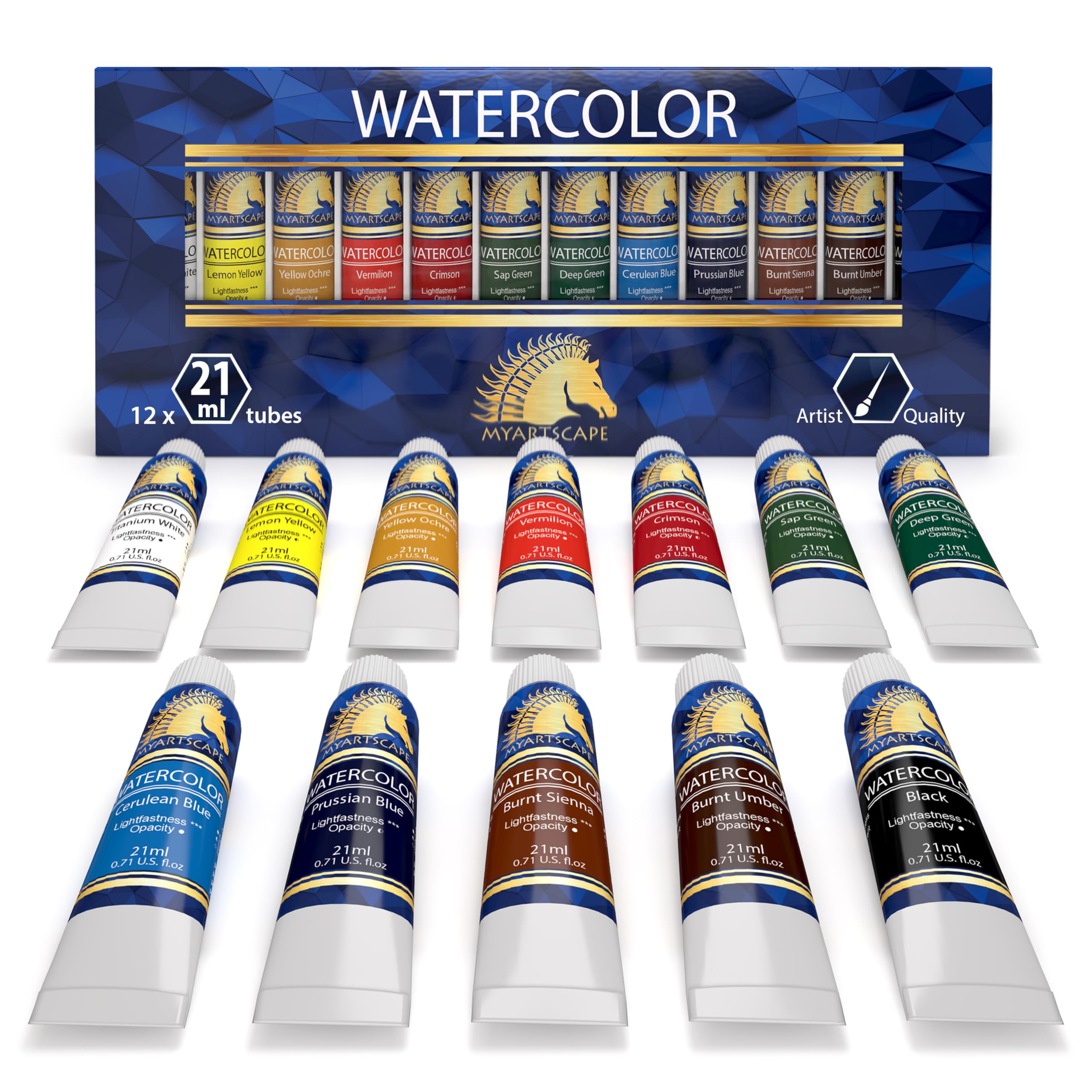 Myartscape Violet Watercolor Paint Set - 12 X 21Ml Tubes - Lightfast - Highly Pigmented - Vibrant Colors - Fade Proof - Painting Kit For Adults & Hobby Painters - Professional Watercolors Supplies