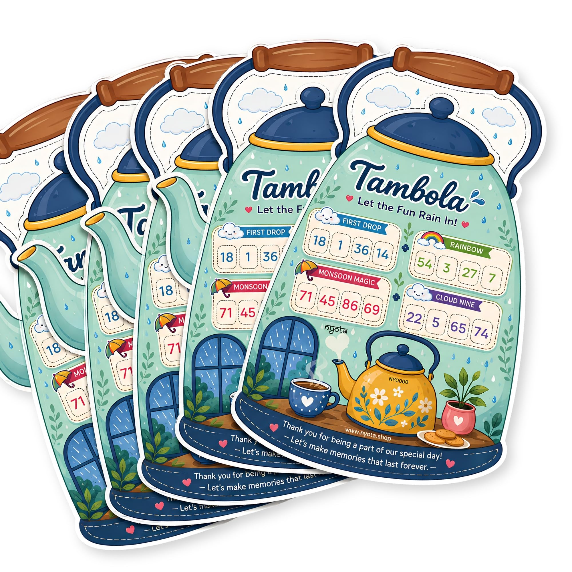 Nyota Tea Kettle Theme Tambola Tickets | Monsoon Chai Housie Bingo Game Cards | Party Game for Kitty Party, Birthday, Family Game Night & Monsoon Celebration (Pack of 20 Tickets)-picture-29