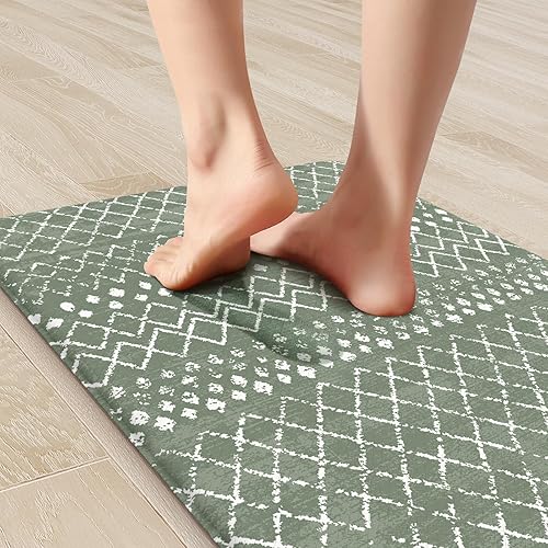 Vista 346 de KIMODE - Juego de 2 tapetes de cocina bohemios, antifatiga, antideslizantes, impermeables, ergonómicos, acolchados, cómodos, para lavandería, Caqui