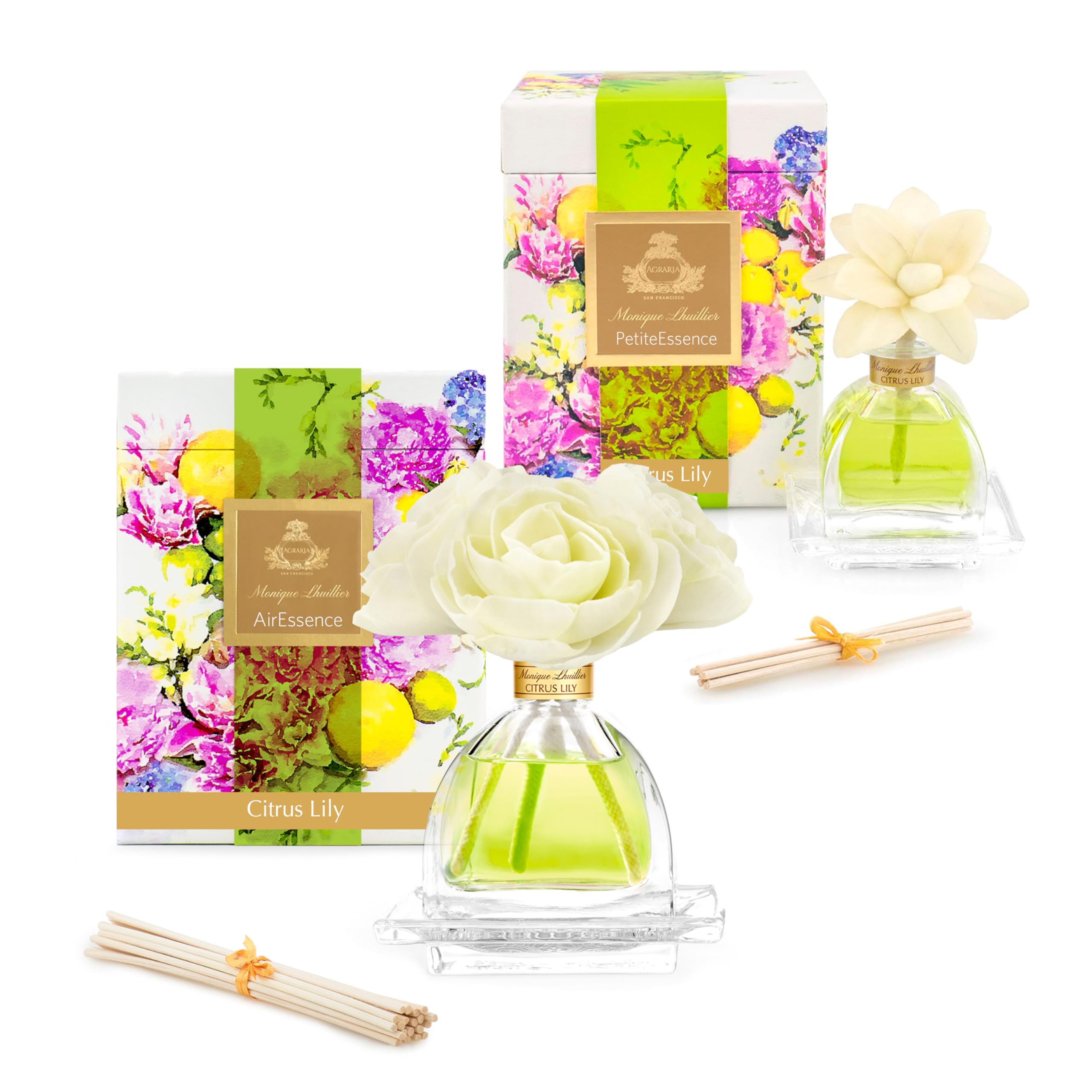 AGRARIA AirEssence & PetiteEssence Flower and Reed Diffuser Set, Luxury Home Fragrance Set, Scented Oil Reed Diffuser Gift for All Occasions