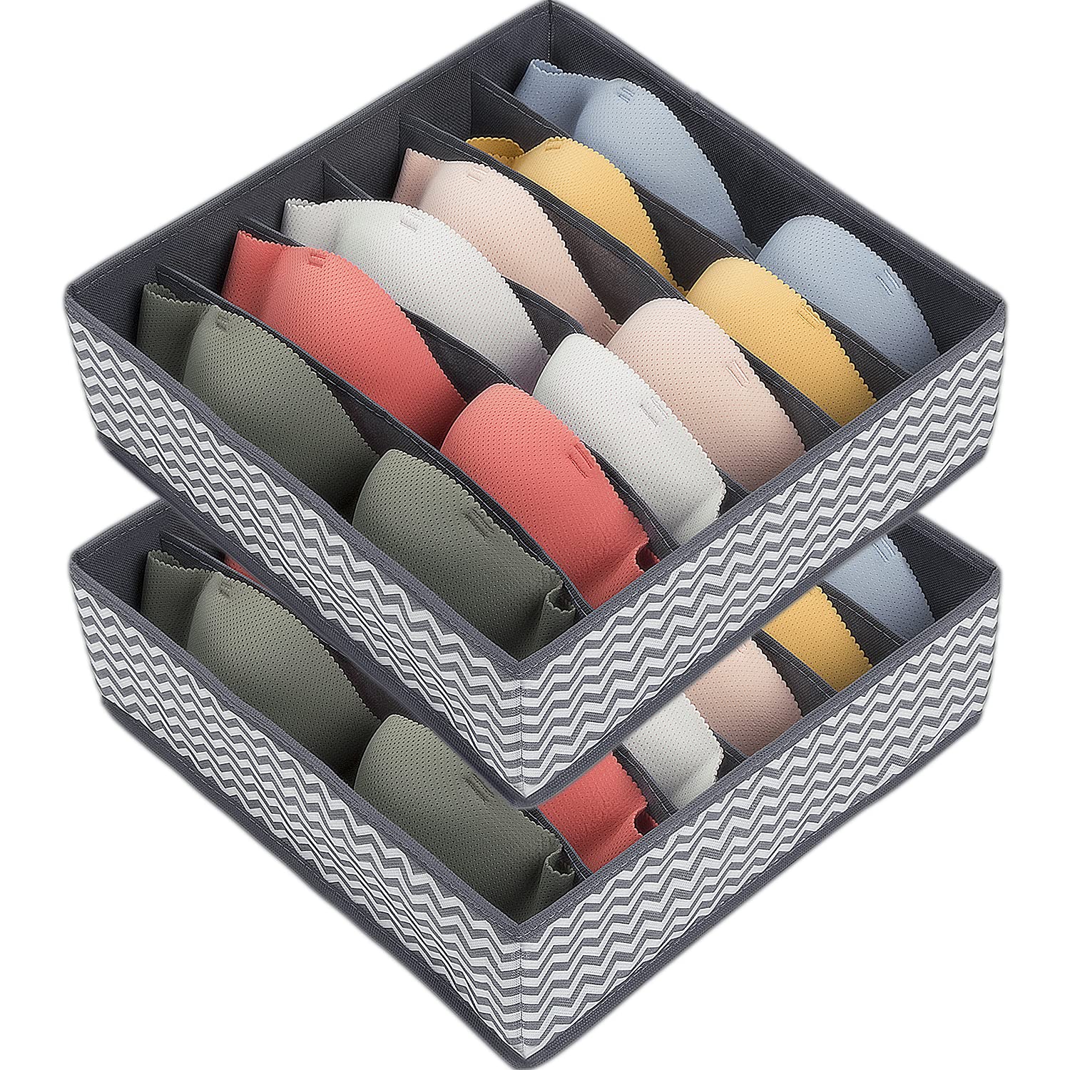 DIMJDrawer Organisers for Bras, 2 Pack Box for Underwear Collapsible Bra Organizer Fabric Drawer Dividers Perfect for Bra, Scarves, Towel (6 Cells,A-C Cup)