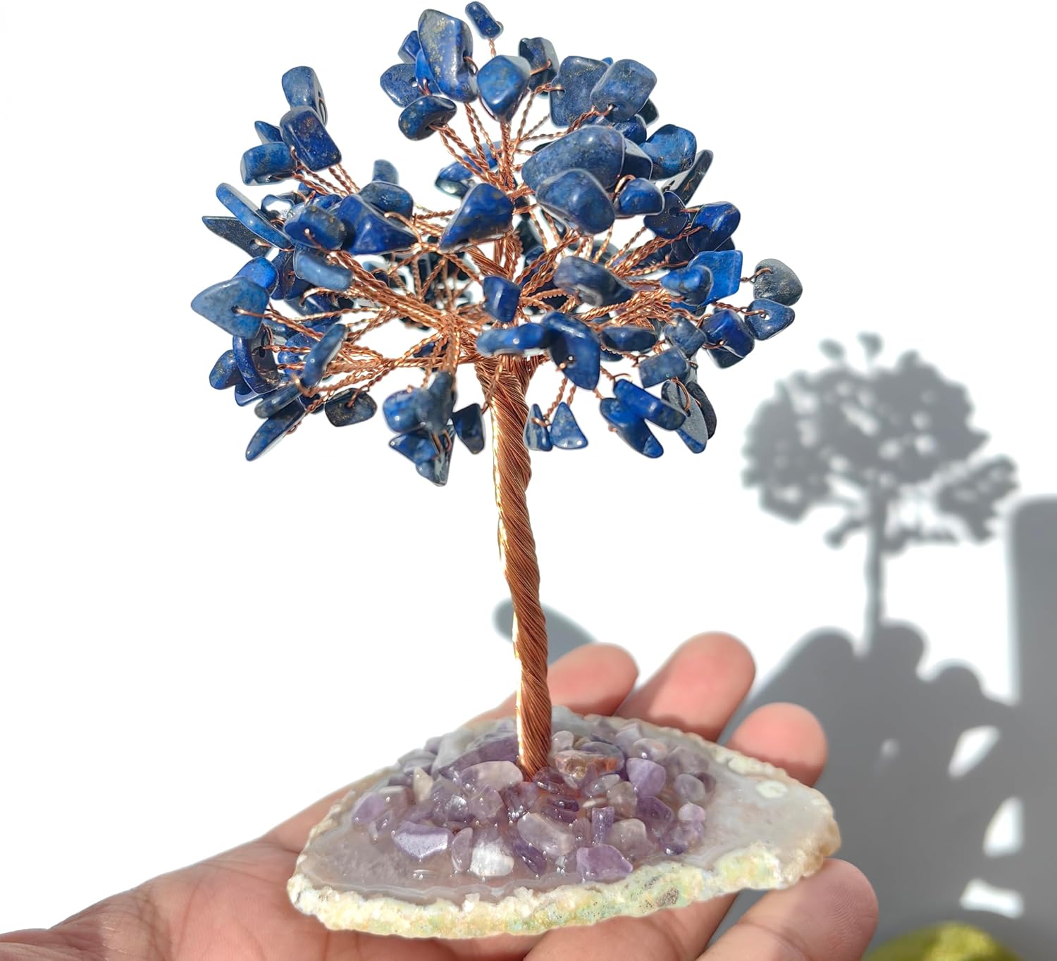 Natural Gemstone Wire Wrapped Chakra Tree Agate Slice Reiki Decor Gift (Lapis Lazuli)