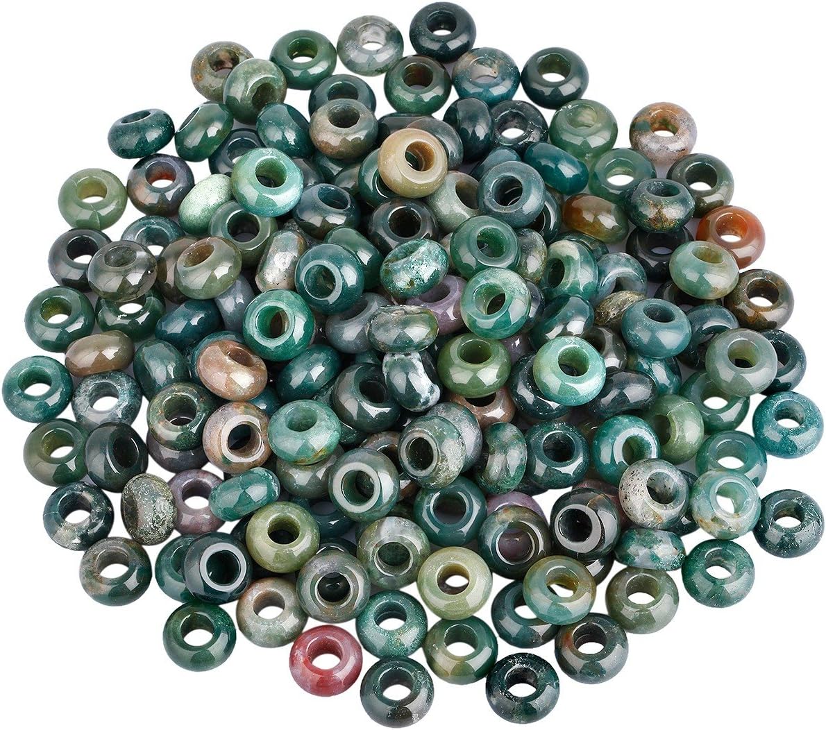 SUNYIK Pack of 2 6mm & 5mm Indian Agate Large Hole Rondelle Loose Charms European Bead fits Bracelet Set of 20