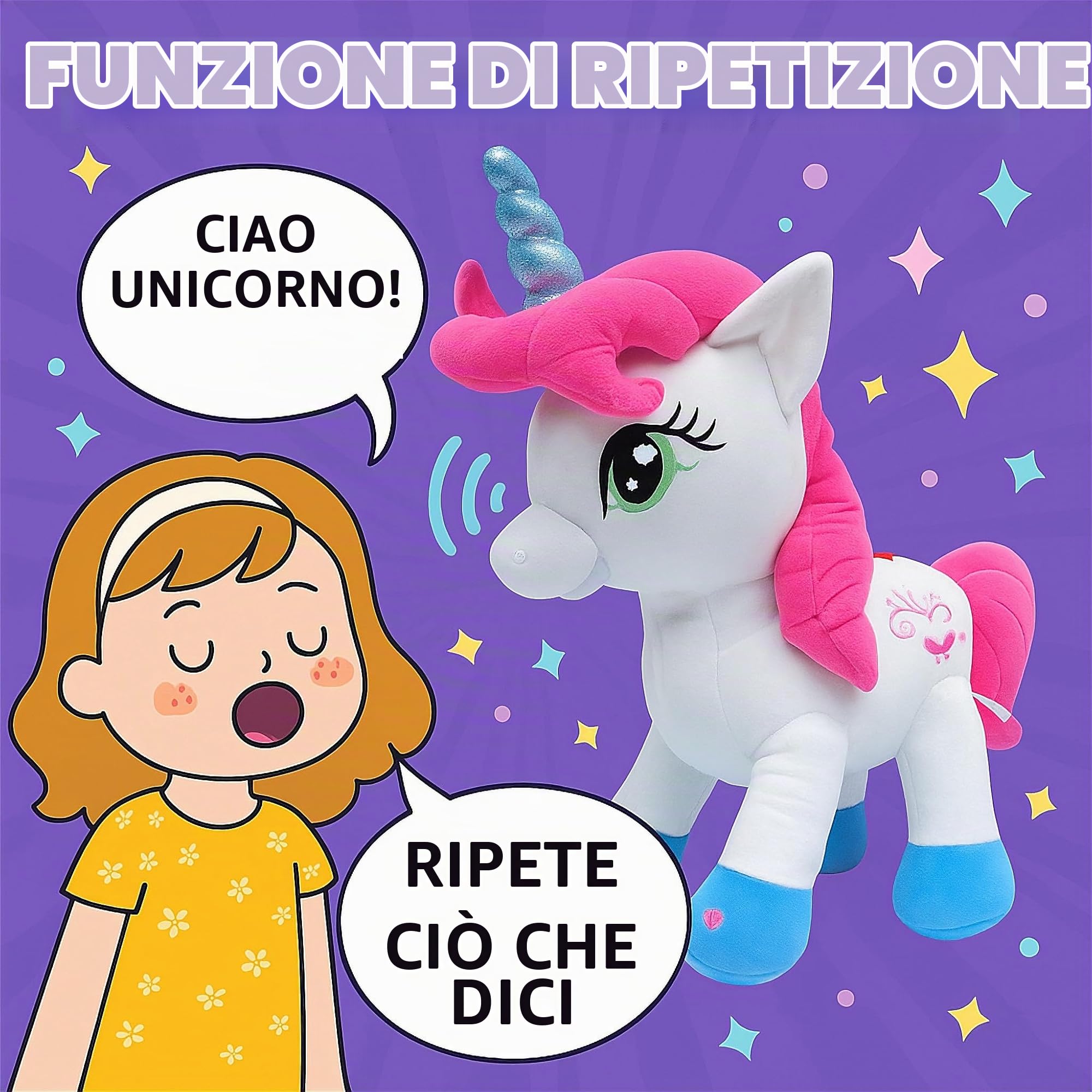 The Large Talk Back Mimicking Unicorn, Cuddly Large 16 inch Plush Toy Unicorn with Sound Effects and Talking Features, Pink Girl Pony Toy for Girls