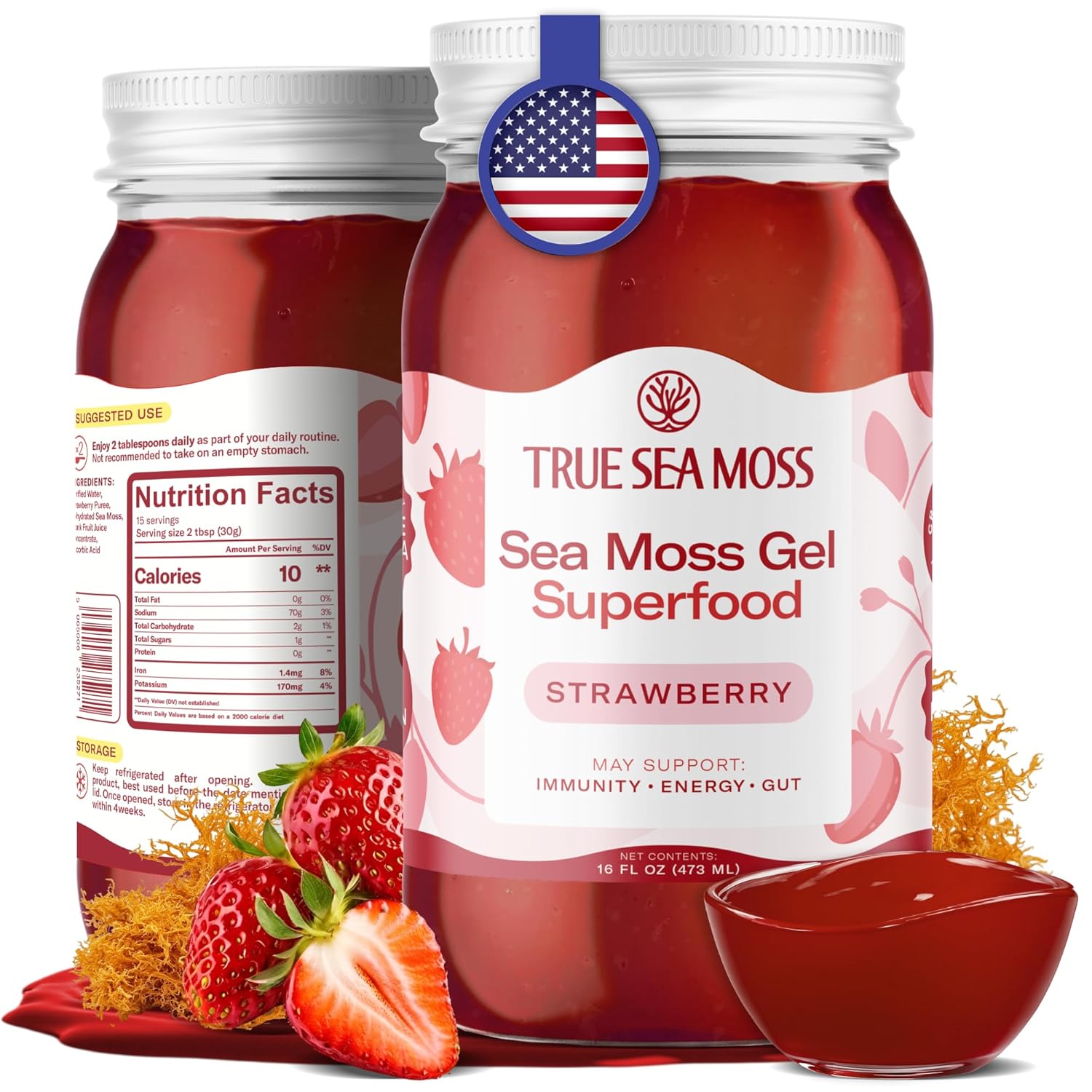 TrueSeaMoss Wildcrafted Irish Sea Moss SuperFood – Made with Premium Sea Vegetables – Vegan-Friendly, Supports Digestive Health – Made in USA (Strawberry, Pack of 1) TrueSeaMoss Wildcrafted Irish Sea Moss SuperFood – Made with Premium Sea Vegetables – Vegan-Friendly, Supports Digestive Health – Made in USA (Strawberry, Pack of 1)