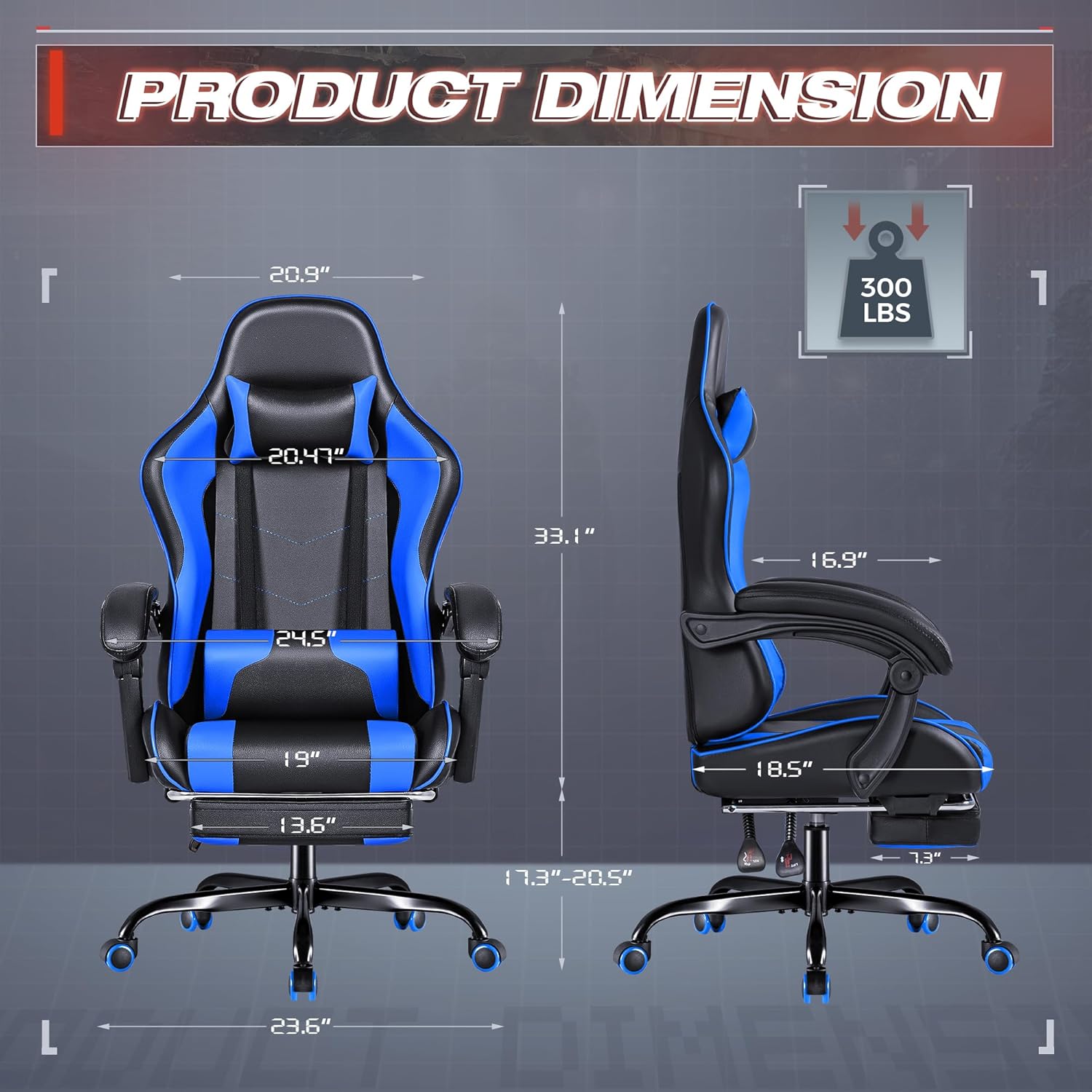 Diagram showing dimensions of the Furmax Gaming Chair