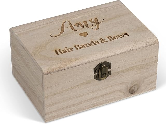 Personalised Engraved Wooden Keepsake Trinket Gift Box Heart Design Chest 18cm