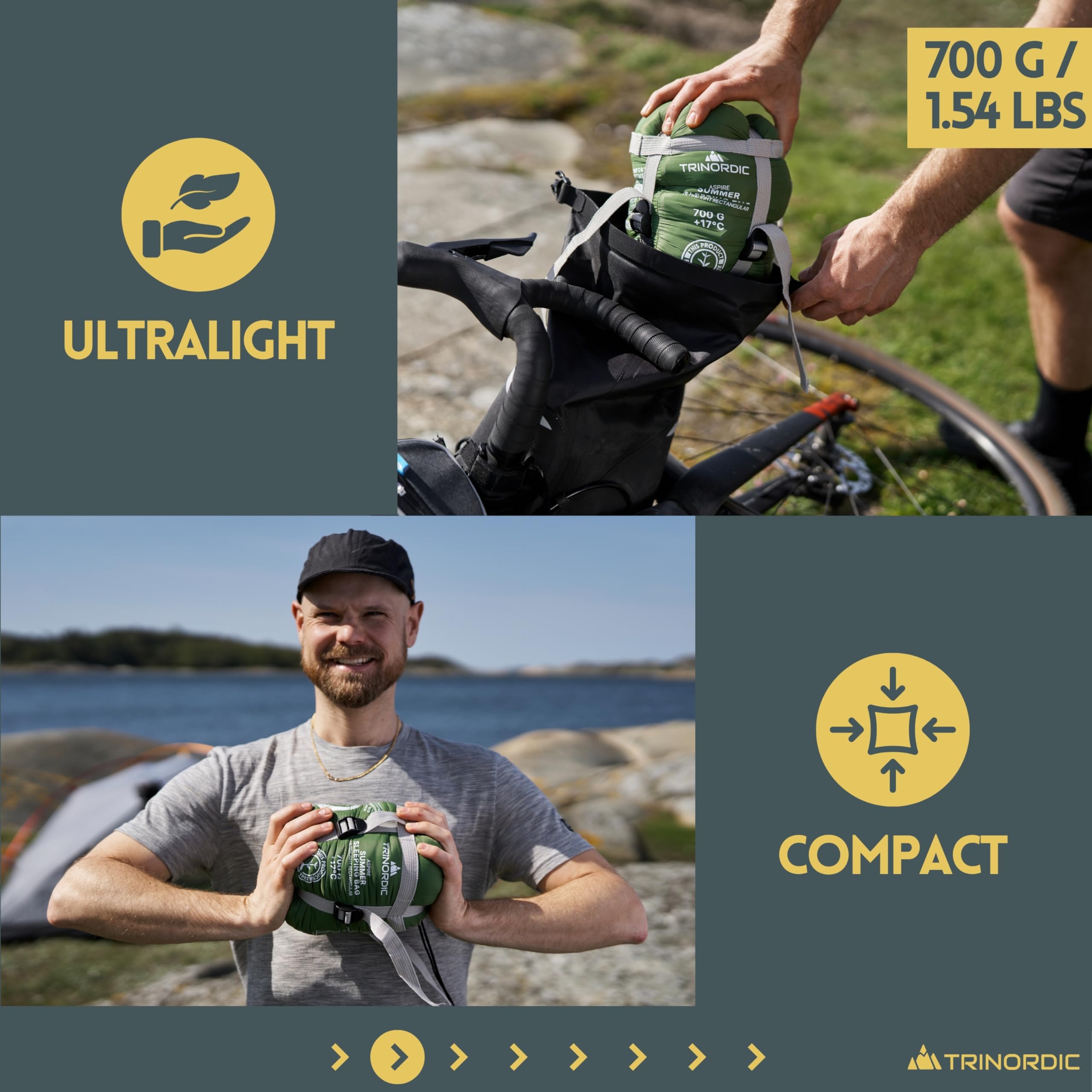 Trinordic Rectangular Ultralight Sleeping Bag, 700g with Anti-Snag Zipper, Compact Summer Sleeping Bags for Adults, Hiking - Image 3