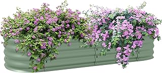 Outsunny Galvanised Raised Beds for Garden, Metal Elevated Planter Box with Safety Edging, Easy DIY for Growing Flowers, Herbs, Succulents, 150 x 62 x 30cm, Green