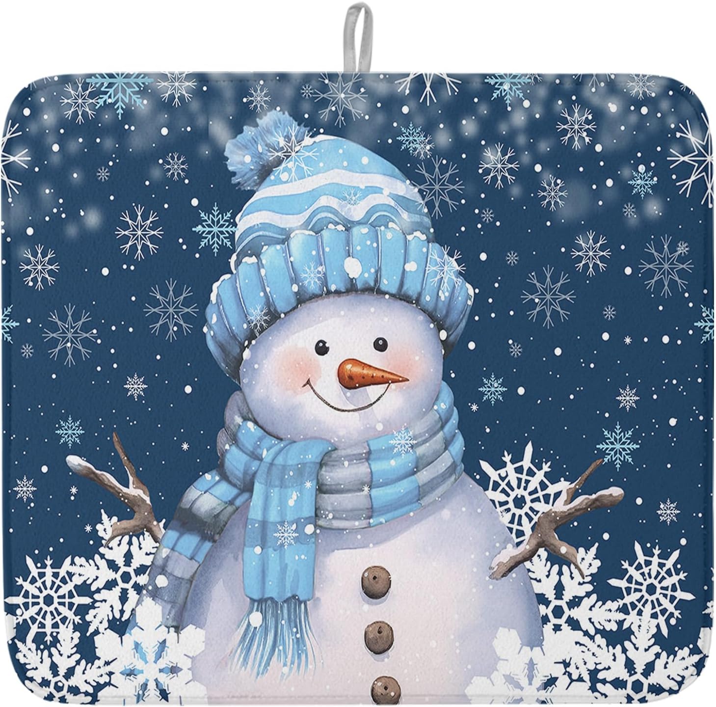 Blue Snowman クリスマス 食器乾燥マット キッチンカウンター用 マイクロファイバーラックパッド クリスマス 冬 スノーフ