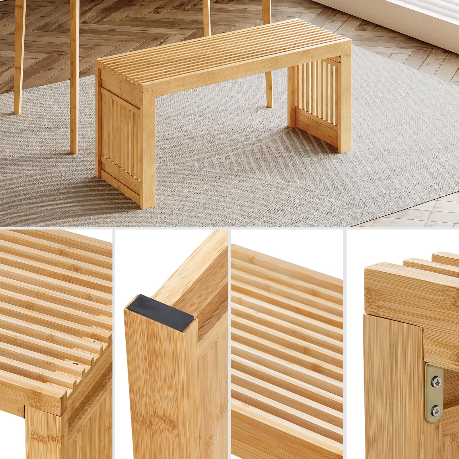 HOOBRO Banc de Salle à Manger en Bambou, Entrée 90 cm, Tabouret de Cuisine pour 2 Personnes, Banc à Chaussures, pour Salle à Manger, Entrée, Chambre, Couleur Bambou EYL16CD01