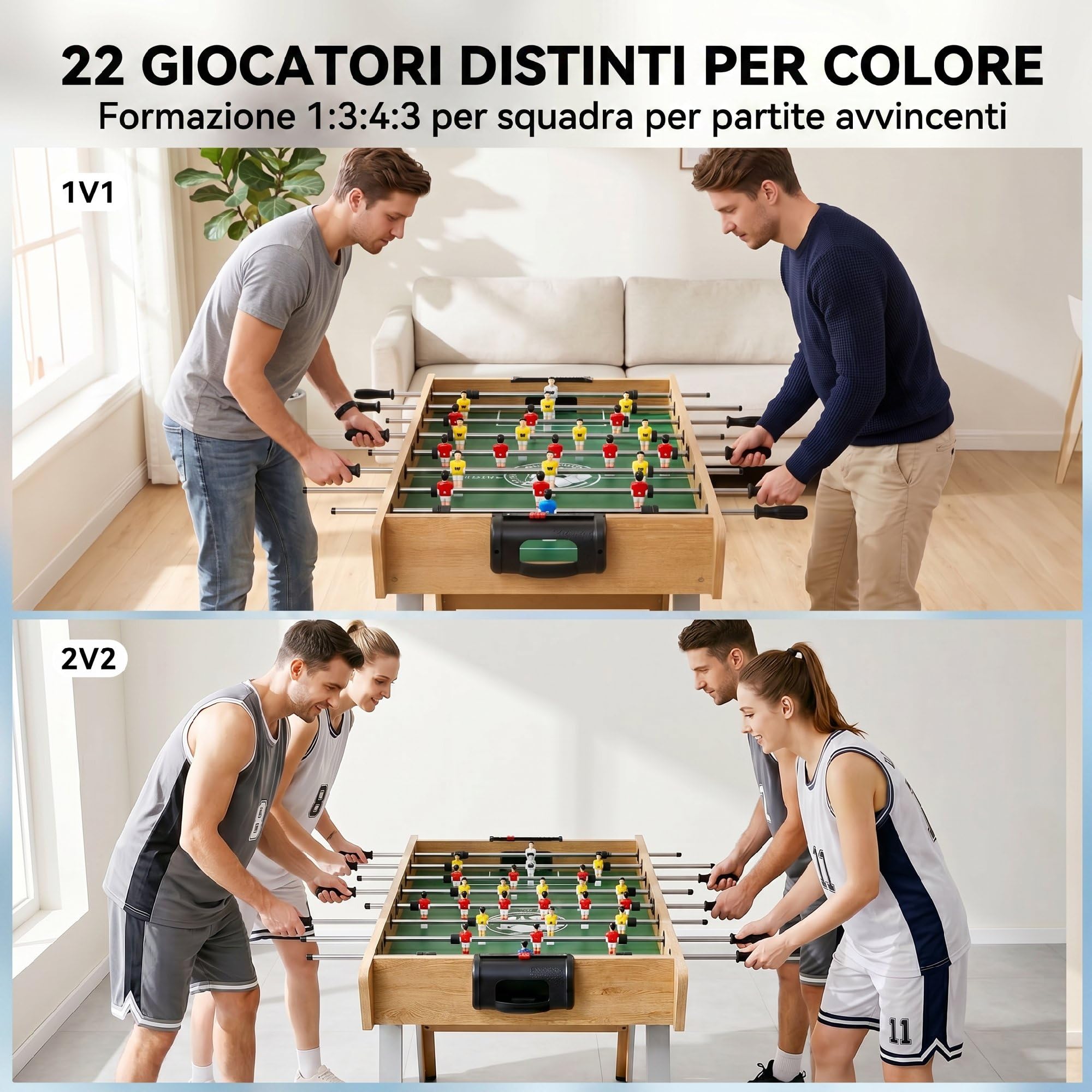 SPORTNOW Calcio Balilla con 22 Giocatori 121x87x77 cm Legno Naturale | 2 Palline, 2 Segnapunti, Maniglie Antiscivolo, Calcetto Balilla, Bigliardino da Casa, Adulti Bambini, Scuola Feste Bar