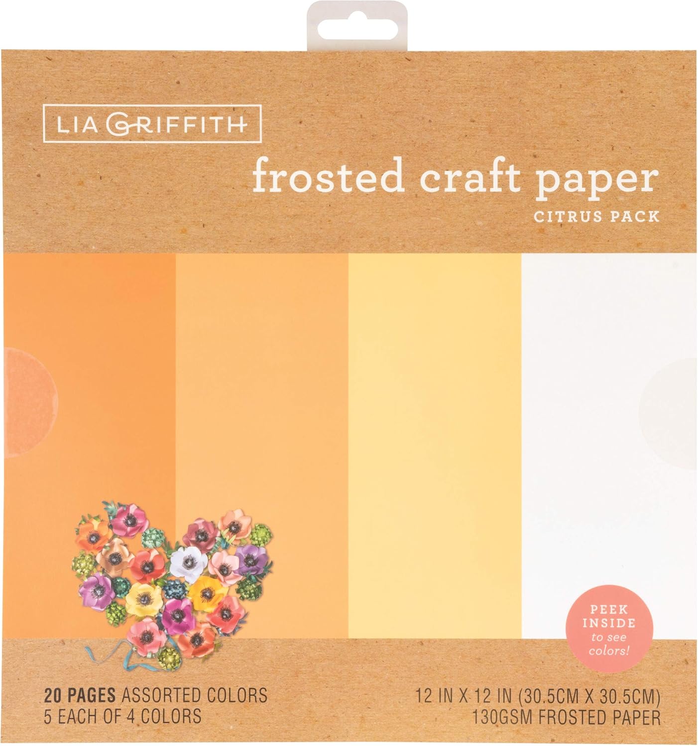 Lia Griffith Frosted Craft Paper, 12" x 12", Citrus Pack 20 Sheets