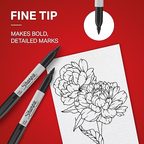 Vista 55 de Sharpie Marcador permanente, punta fina para detalles llamativos, tinta negra, 1 rotulador Negro