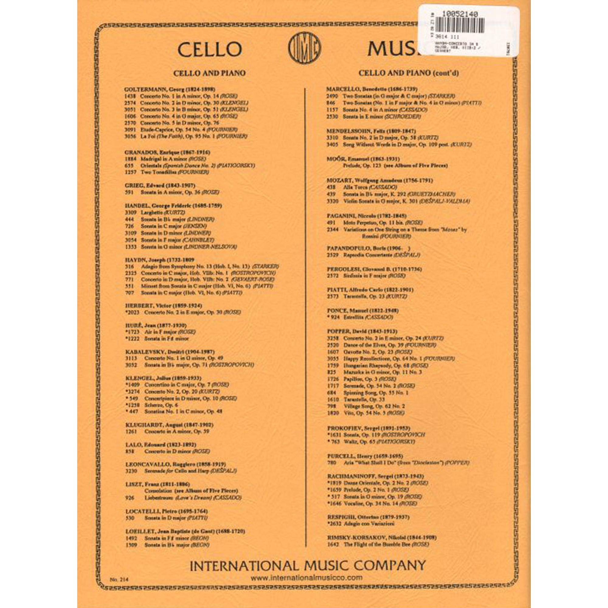 Haydn Franz Joseph Concerto in D Major Hob VIIb:2 Cello Piano by F.A. Gevaert Leonard Rose - Image 3