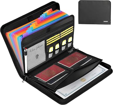 Accordion File Organizer - 12 Pocket Expanding File Folder with Zipper & Labels - Fireproof File Folder Organizer with Multi-Pockets,Document Organizer for Letter A4 Files and More