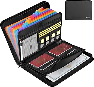 Accordion File Organizer - 12 Pocket Expanding File Folder with Zipper & Labels - Fireproof File Folder Organizer with Multi-Pockets,Document Organizer for Letter A4 Files and More