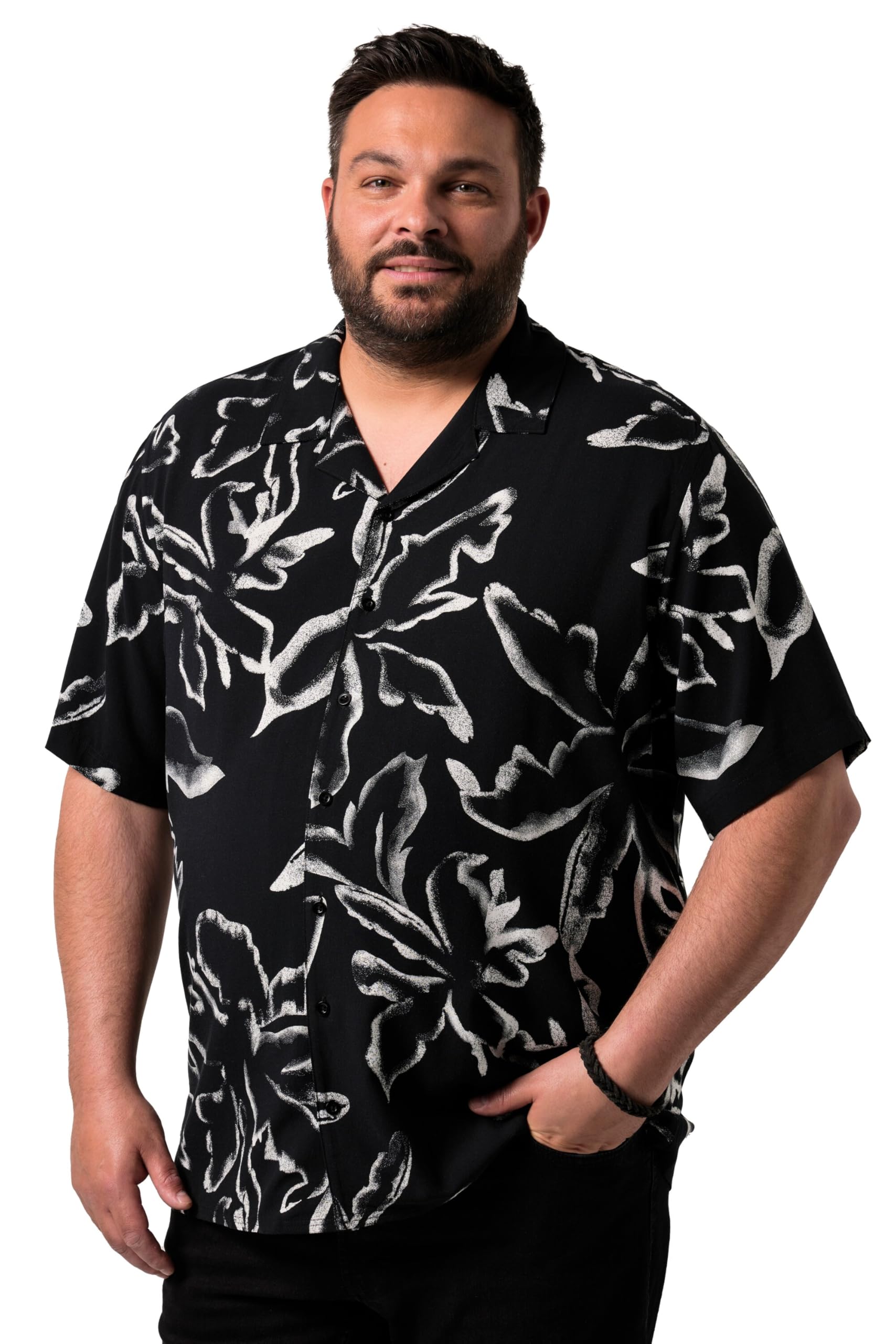 Men Plus Herren große Größen Übergrößen Menswear L-8XL Viskose-Hemd, Halbarm, Alloverprint, Cubakragen, Cuba Fit 840370