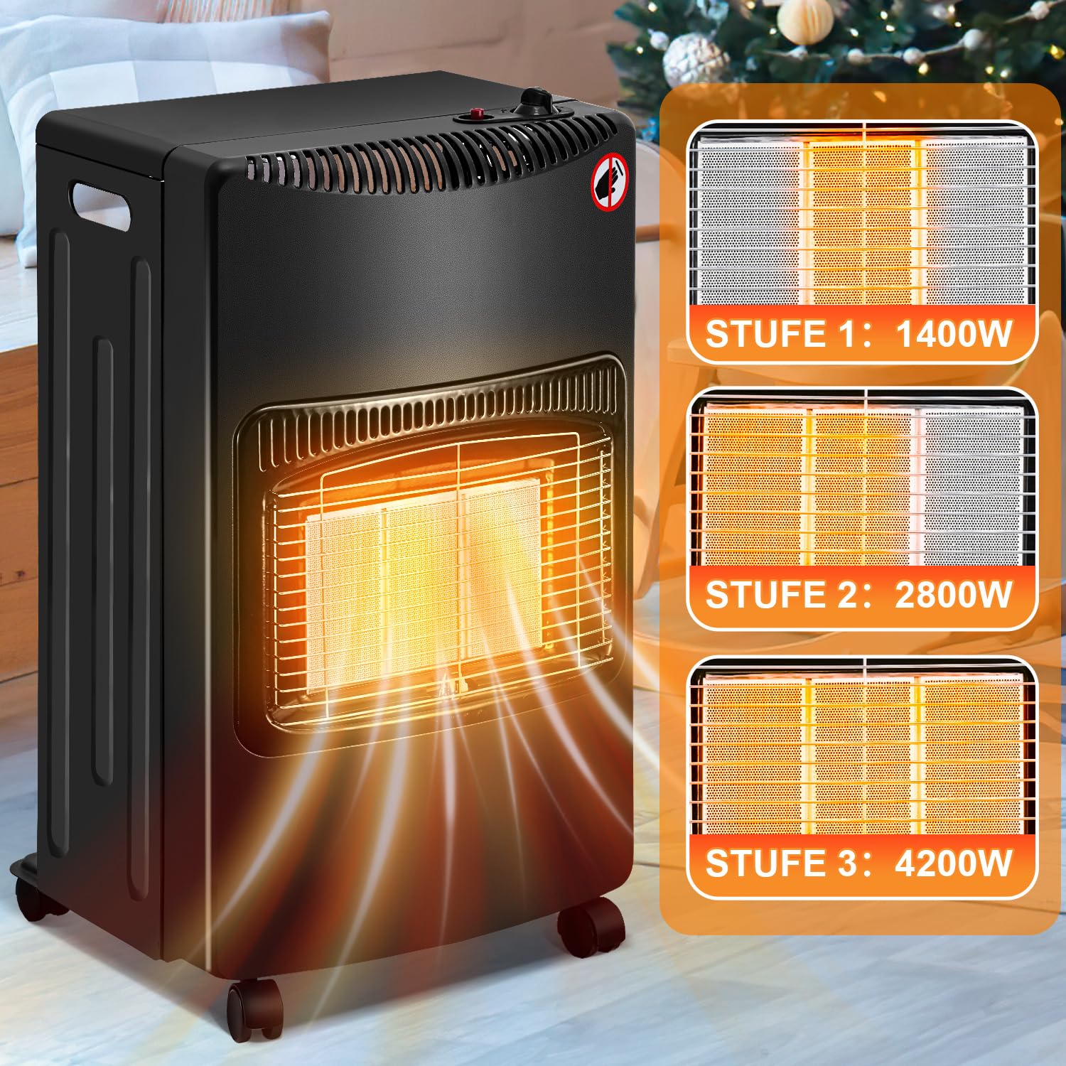 Gasheizung 4200 W, faltbarer Gasheizer mit 3 Heizstufen
