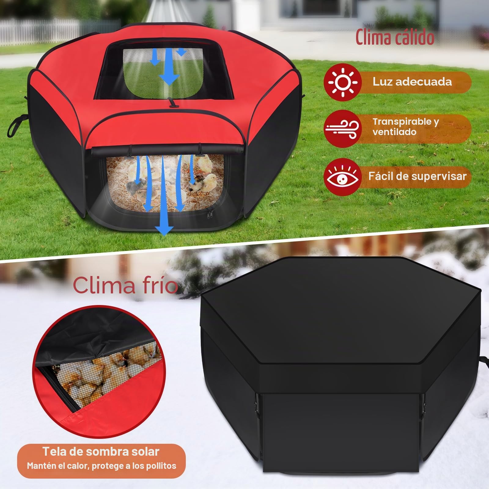 2 Piezas Corralitos para Animales Pequeños, Caja Incubadora para Pollitos, Jaula para Mascotas con Cubierta y Cremalleras, Plegable, Valla portátil Repelente al Agua para Interior & Exterior
