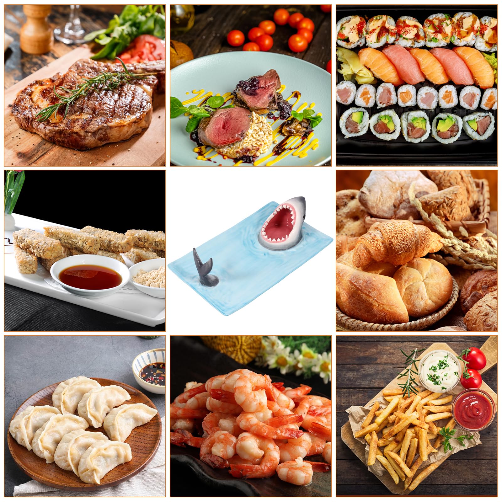Plato para servir sushi, plato de porcelana de cerámica, 12.9 x 7.8 pulgadas, bandeja de comida de estilo japonés con soporte para salsa de soja, plato artístico para servir alimentos