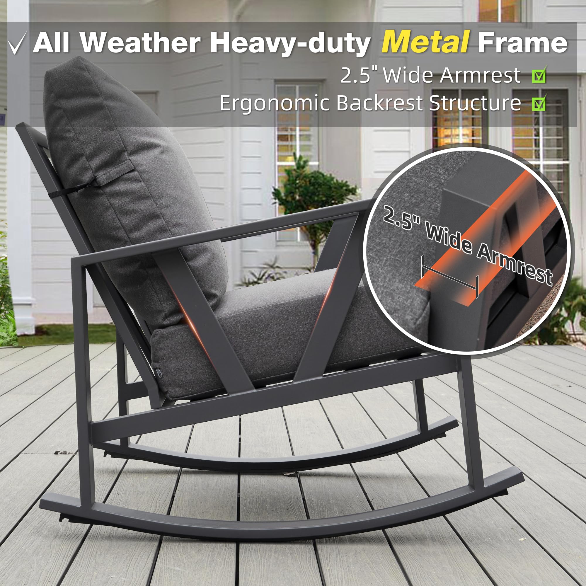 Amazon.com: COMLAX FIELD Patio Porch Furniture Set, Patio Outdoor Rocking  Chairs Set of 2 with Coffee Table, 3 Piece Metal Outdoor Patio Furniture ...