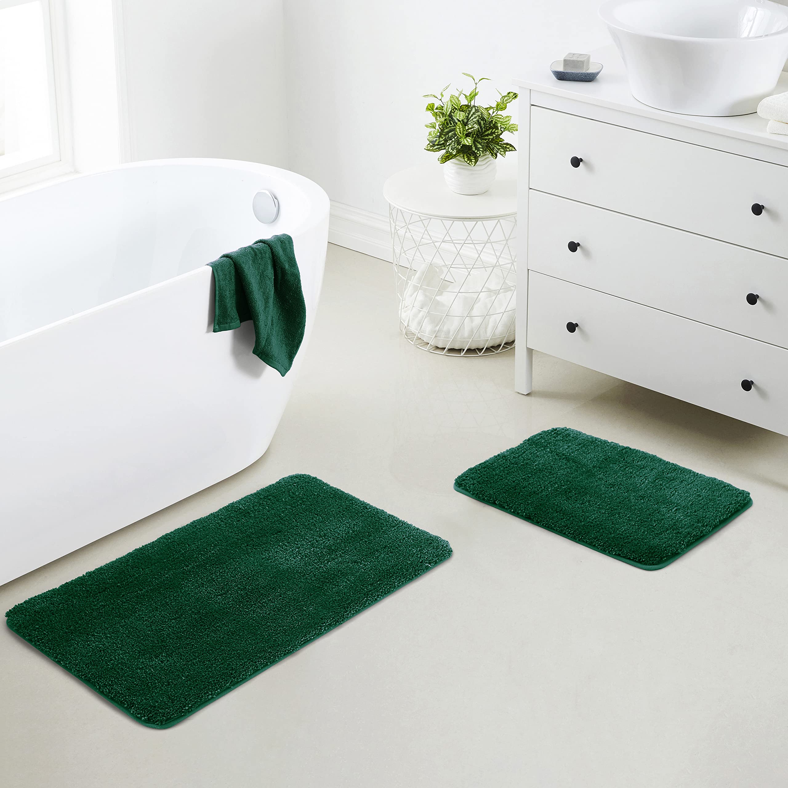 YHF Bathroom Rug Set 2 Piece, Extra Thick & Soft Microfiber Shaggy, Machine Washable Bath Mats, Absorbent Bath Rugs, Non-Slip Rubber Backing Bath Mat
