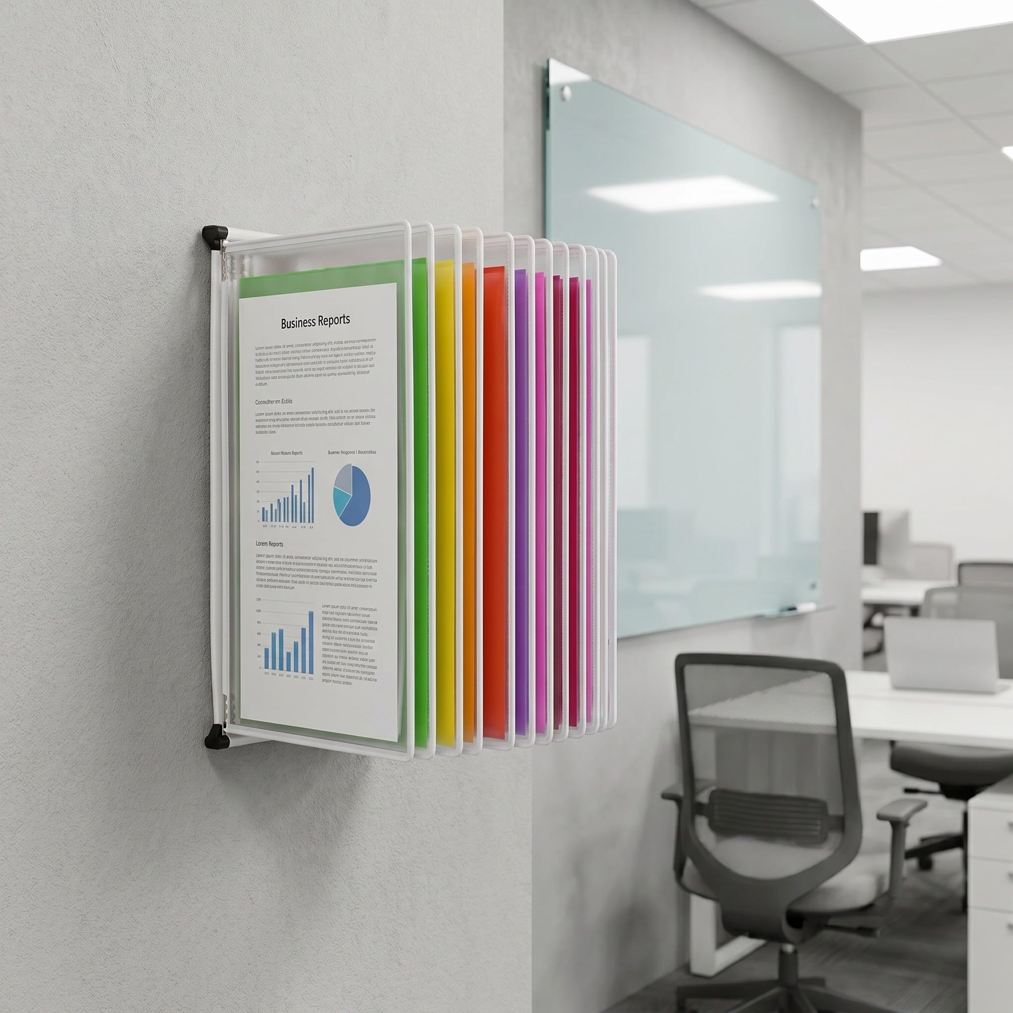 VILLCASE Organizador de Archivos de Pared de 10 Páginas para Documentos A4 Estructura de Hierro y PVC, Soporte Blanco para Exhibición y Referencia en Oficina