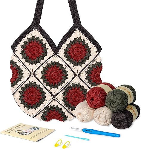 Vista 8 de Yeezhee Kit de ganchillo para principiantes avanzados o intermedios, kit de bolsa de ganchillo con tutoriales en video paso a paso, juego de bolsa