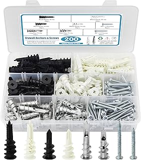 Dry Wall Anchors and Screws Kit, 200PCS Self Drilling Wall Anchors and Screws for Drywall,Sheetrock,Hollow Door,Plaster Wall - Zinc Metal & Nylon Plastic Assortment Drywall Anchors and Screws Kit