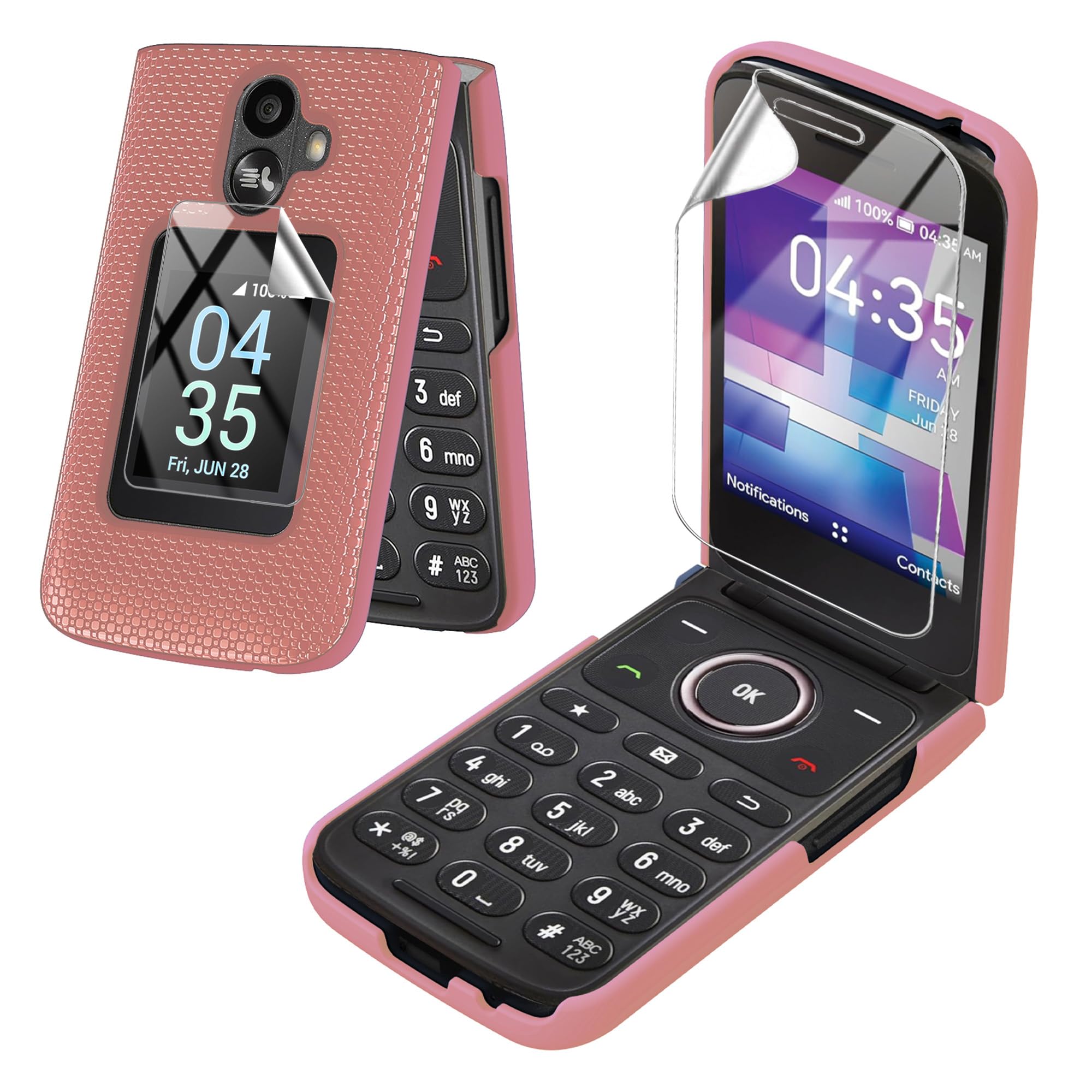 Rugged Case With Screen Protector For TCL Flip 3 T435 (2024) - Heavy Duty Dual Layer Protective Cover, Black White Snake Pattern